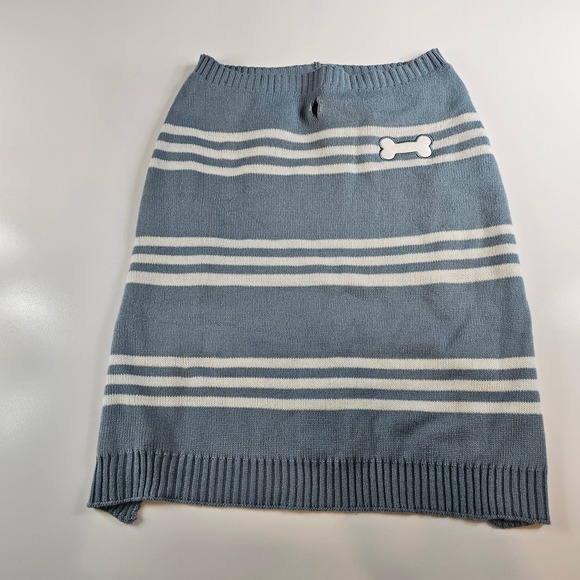 Vibrant Life Other - Vibrant Life Blue White Stripe Dog Sweater Pet Apparel Size L Bone Patch